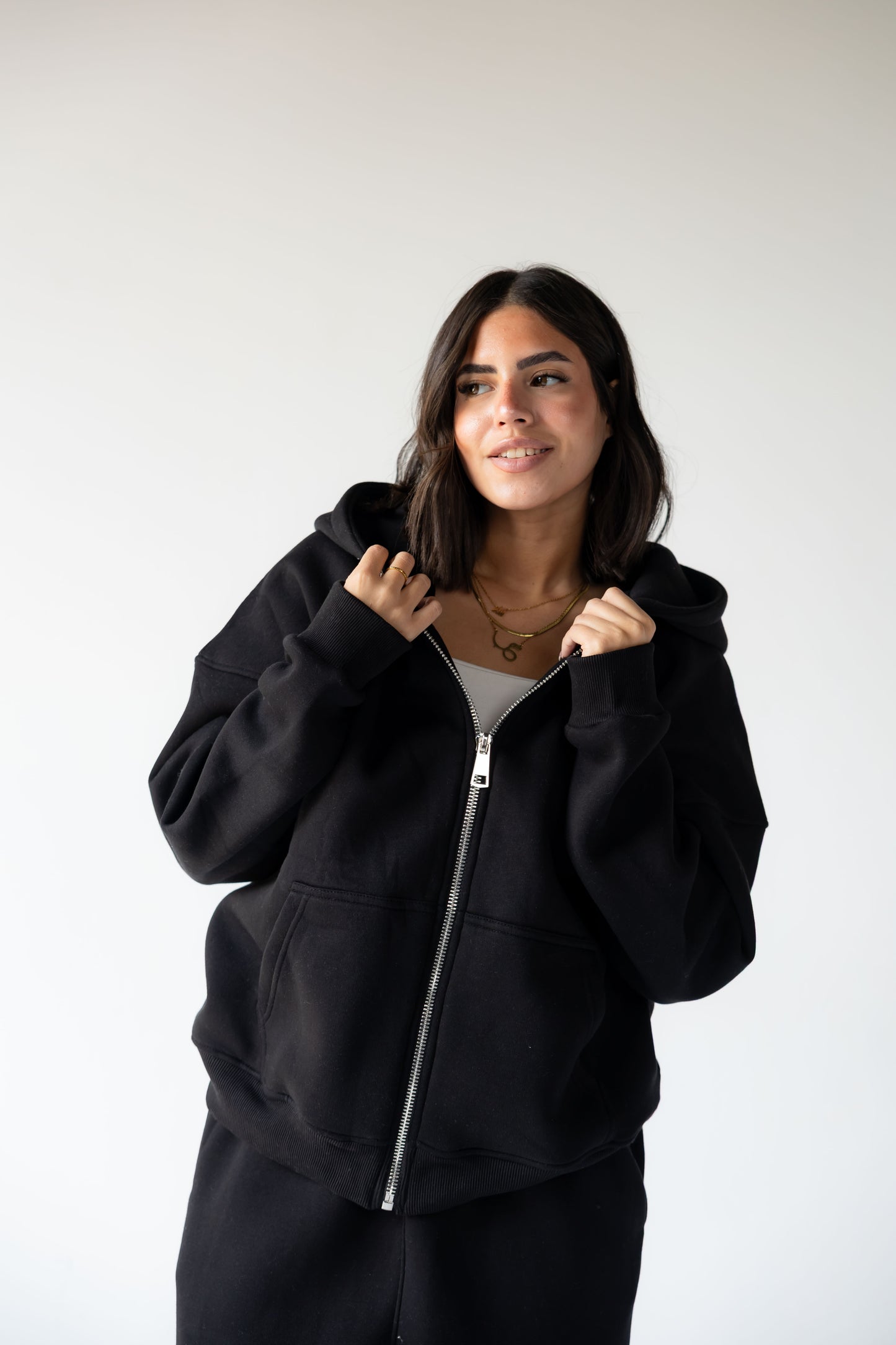 Zip Up Hoodie-Black